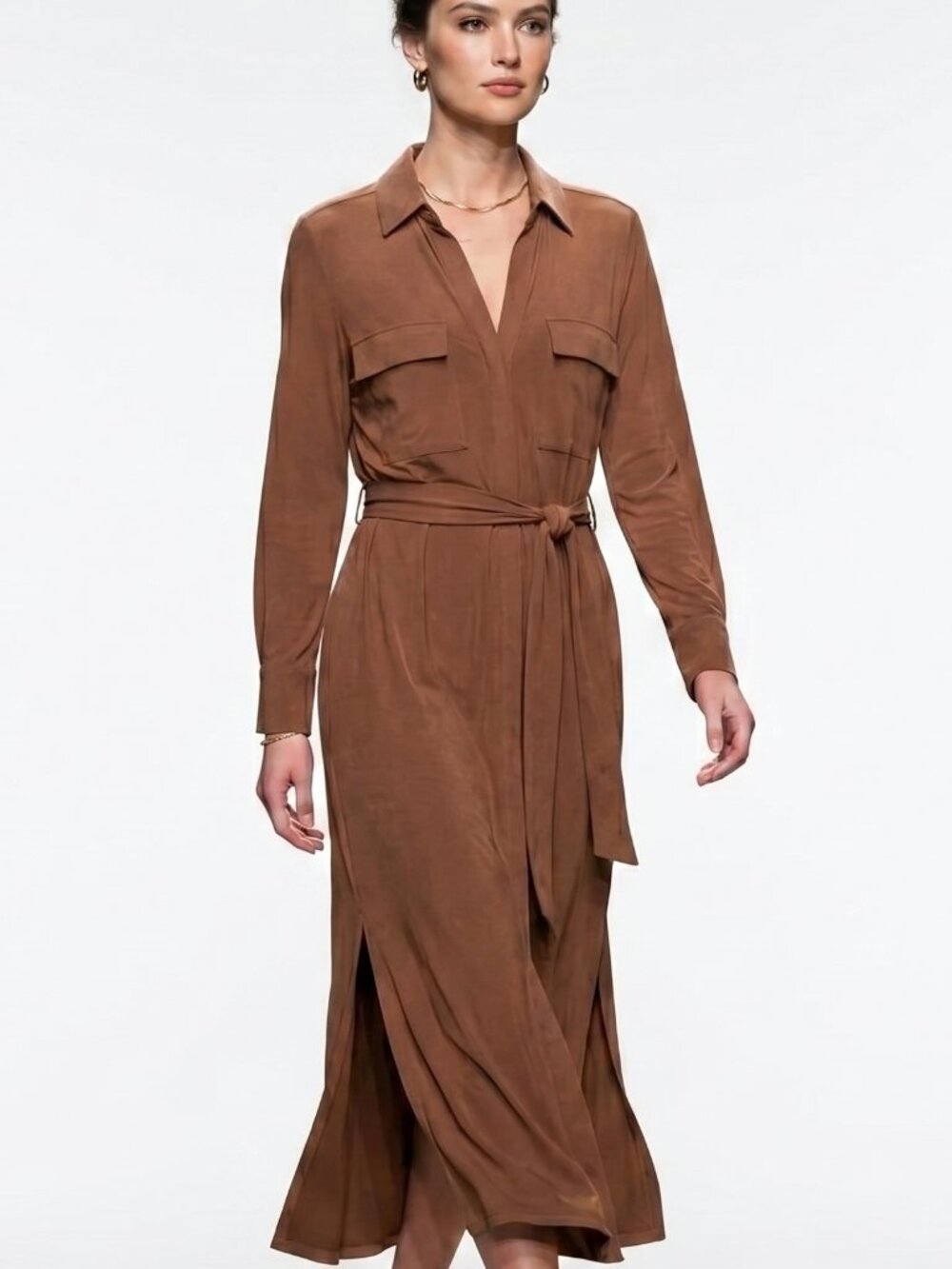 L’Agence Rivi Long Shirt Midi Dress Copper - S NWOT